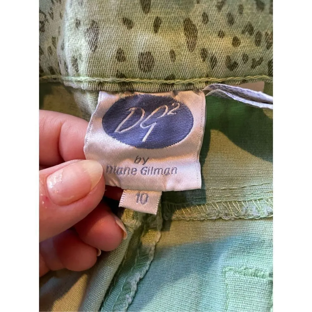 DG2 Diane Gilman Women Denim Jeans Stretch Animal Print Light Green/Black Size 1 White - Image 11