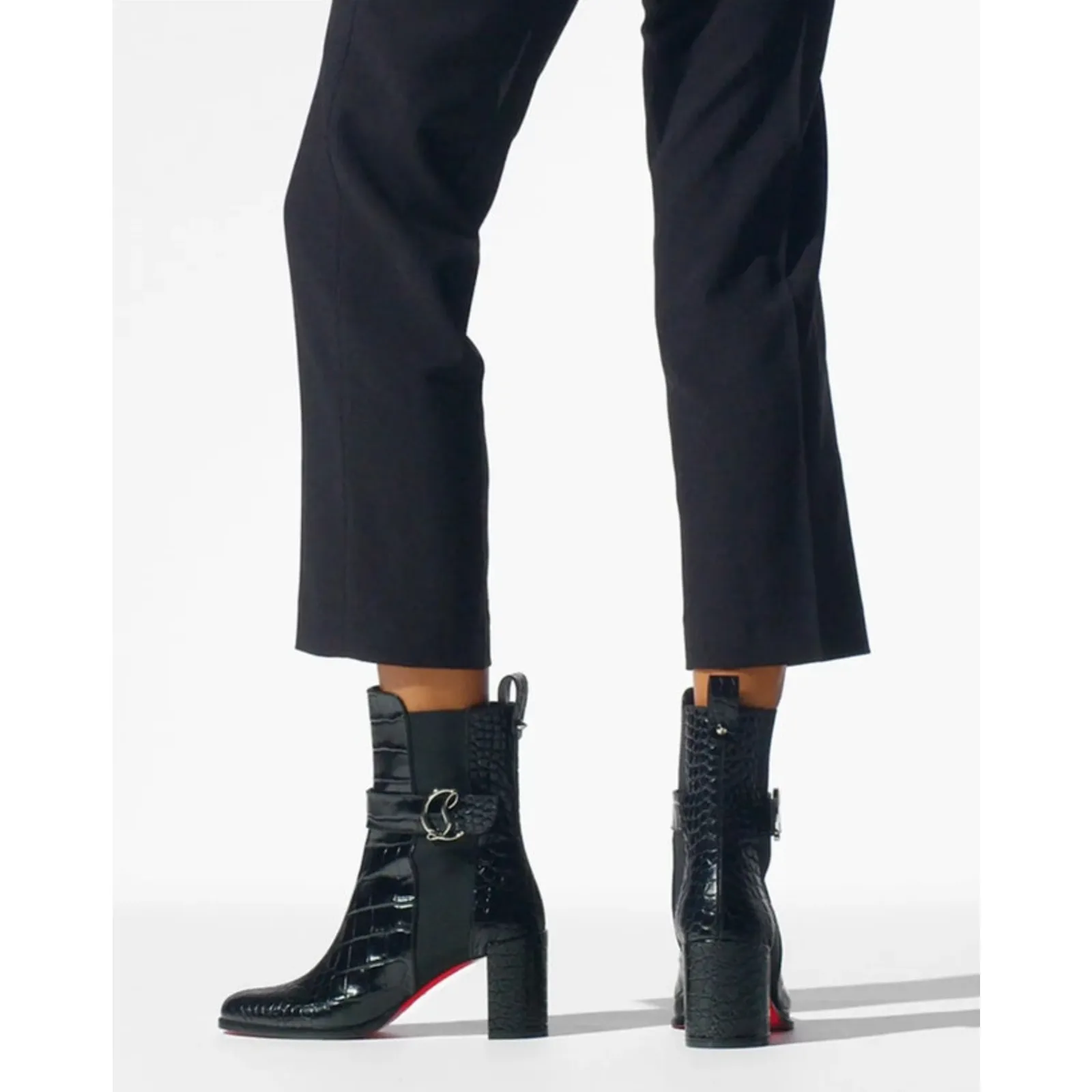 Christian Louboutin Croc Embossed Chelsea Boot 70 Calf Leather in Black - Image 7