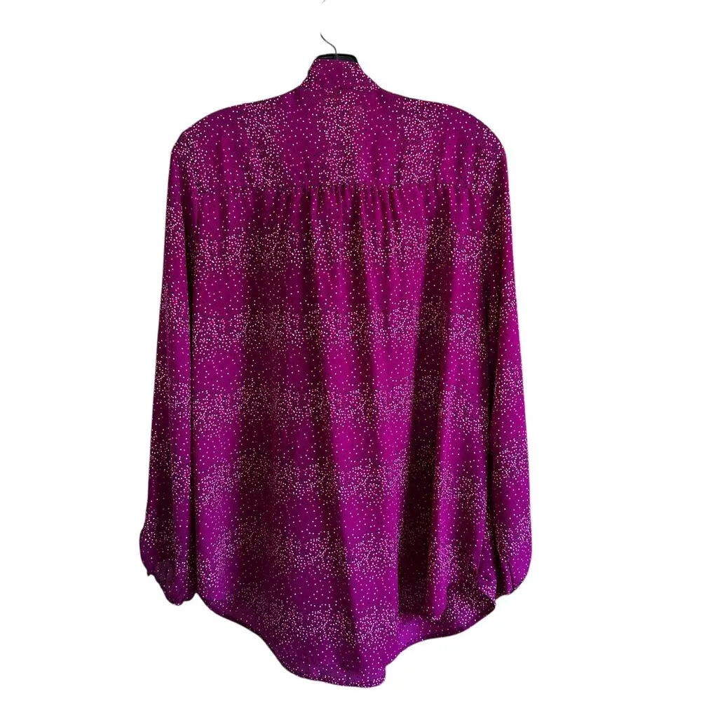 Evri Purple Tie Bow Long Sleeves Blouse Women Basic Top Plus Size 1X | 70 - Image 2