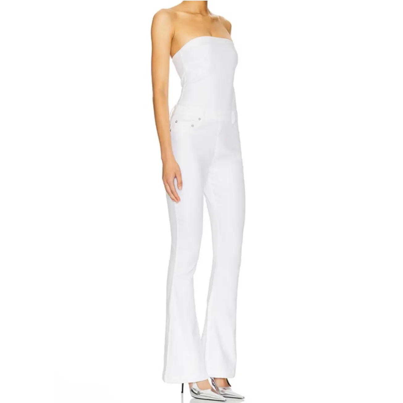 NWT Ser.o.ya Jeanette Stretch Denim‎ Flare Jumpsuit in White Sz Large $378 - Image 2