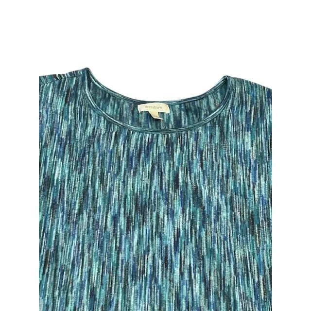Dressbarn XL Vintage Knit‎ Blouse Blue Green Striped Short Sleeve Boho Casual - Image 6