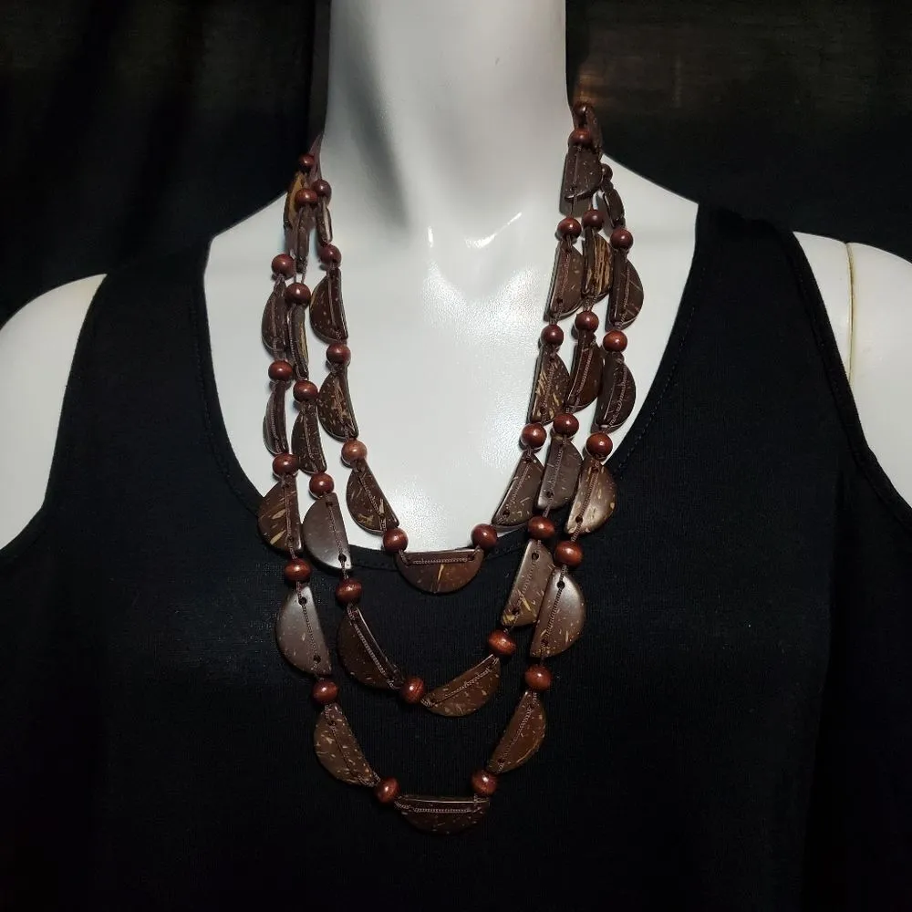 Boho Coconut Shell Brown Multilayer Necklace Brown - Image 2