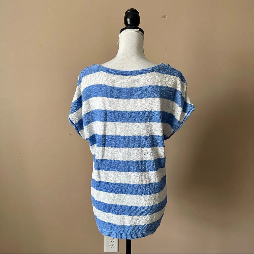 LOFT | Striped Linen Blend Knit Short Sleeve Sweater Sz XL - Image 7