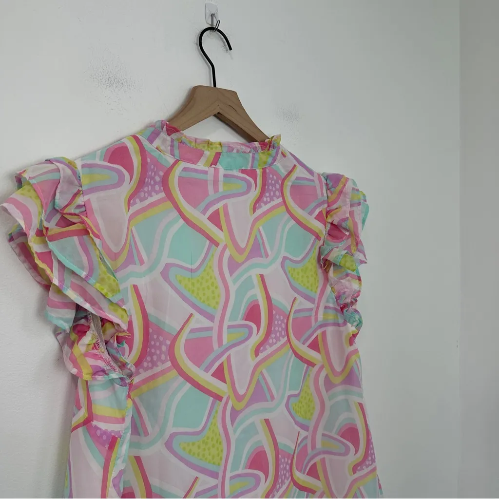 Michelle McDowell Marley Dream Darling Top Ruffle Sleeve Size XL Blue - Image 6