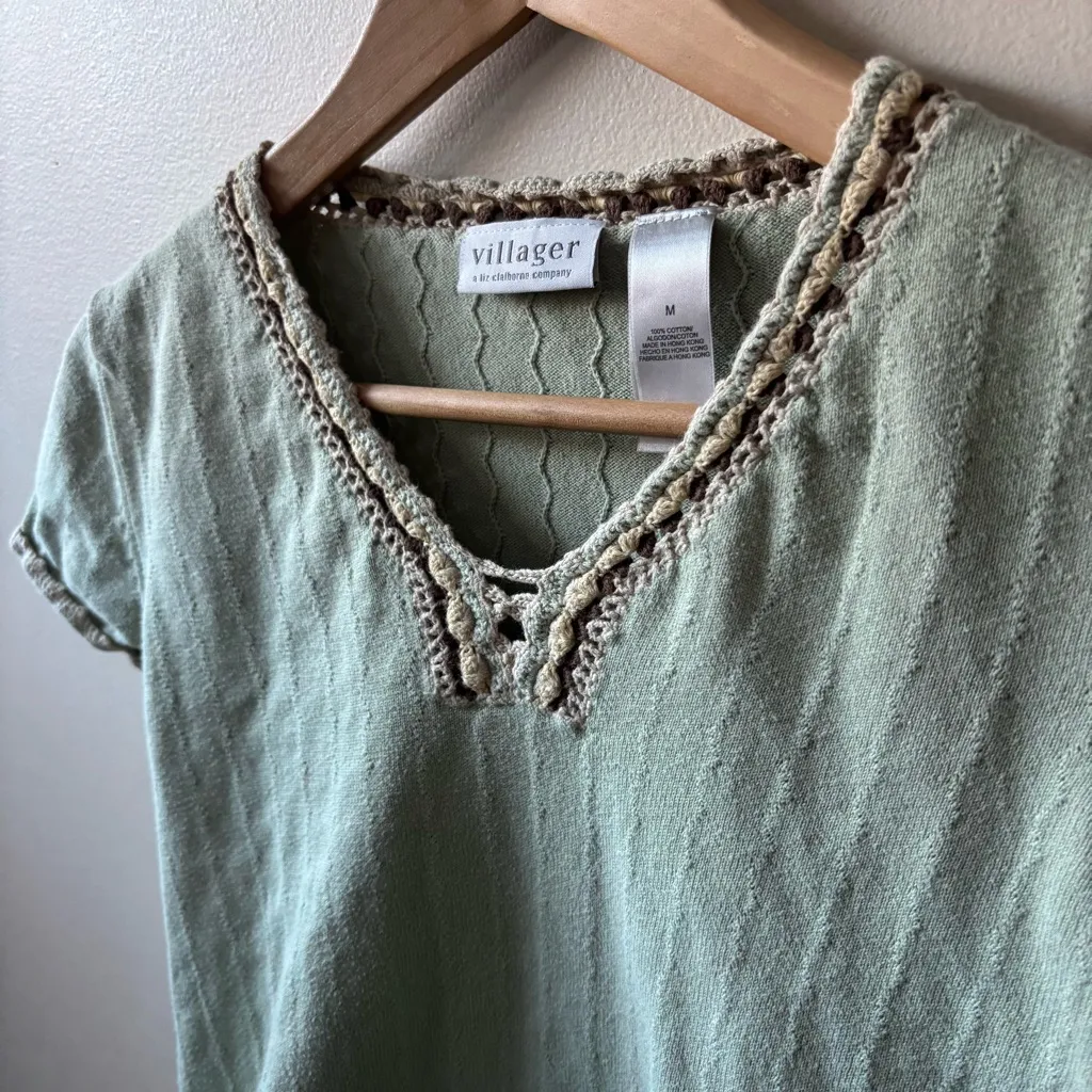 The Villager Mint Green Crochet Tee Size M - Image 2
