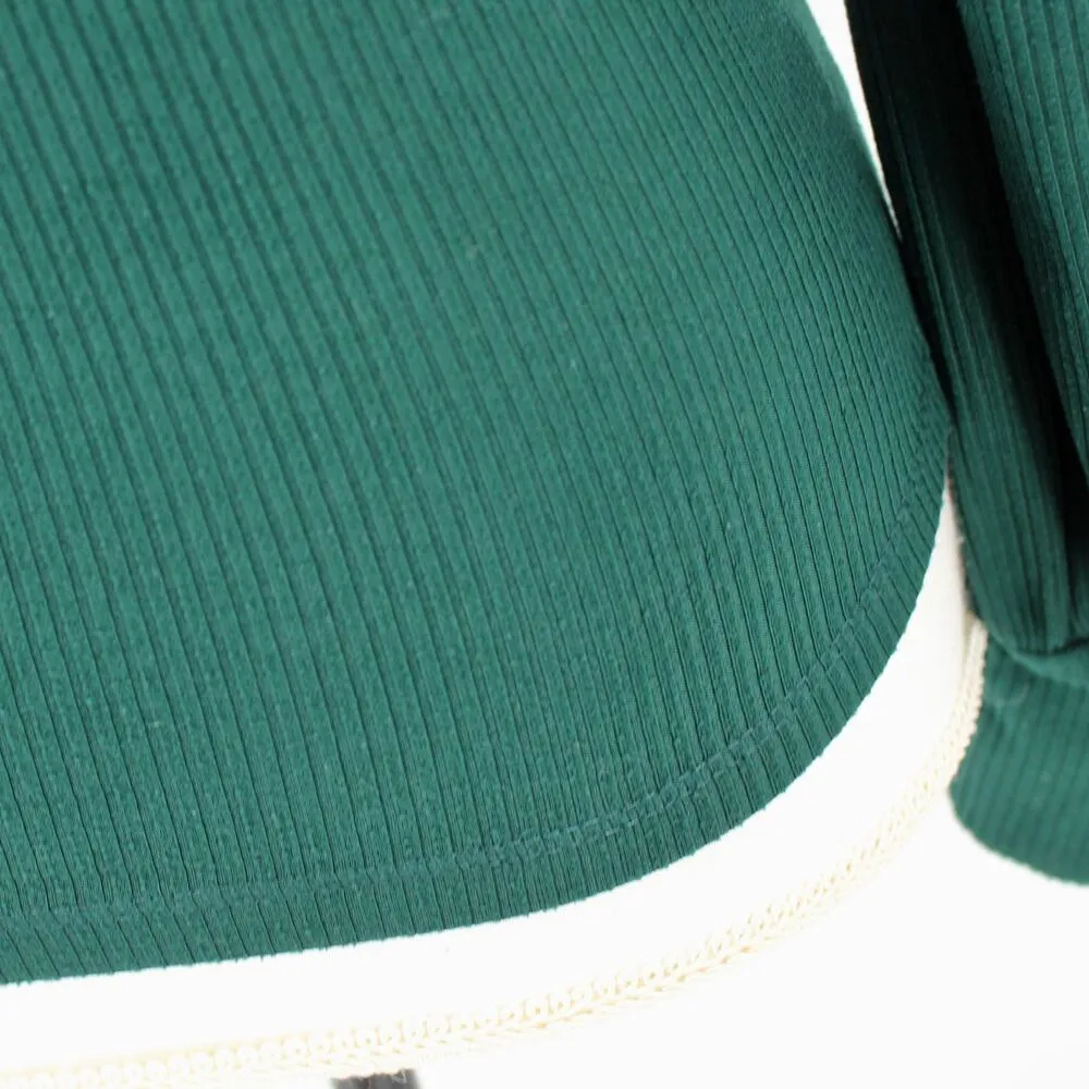 All In Favor Ribbed Knit Square Neck Long Puffed Sleeve Top Green Size Small - Image 4