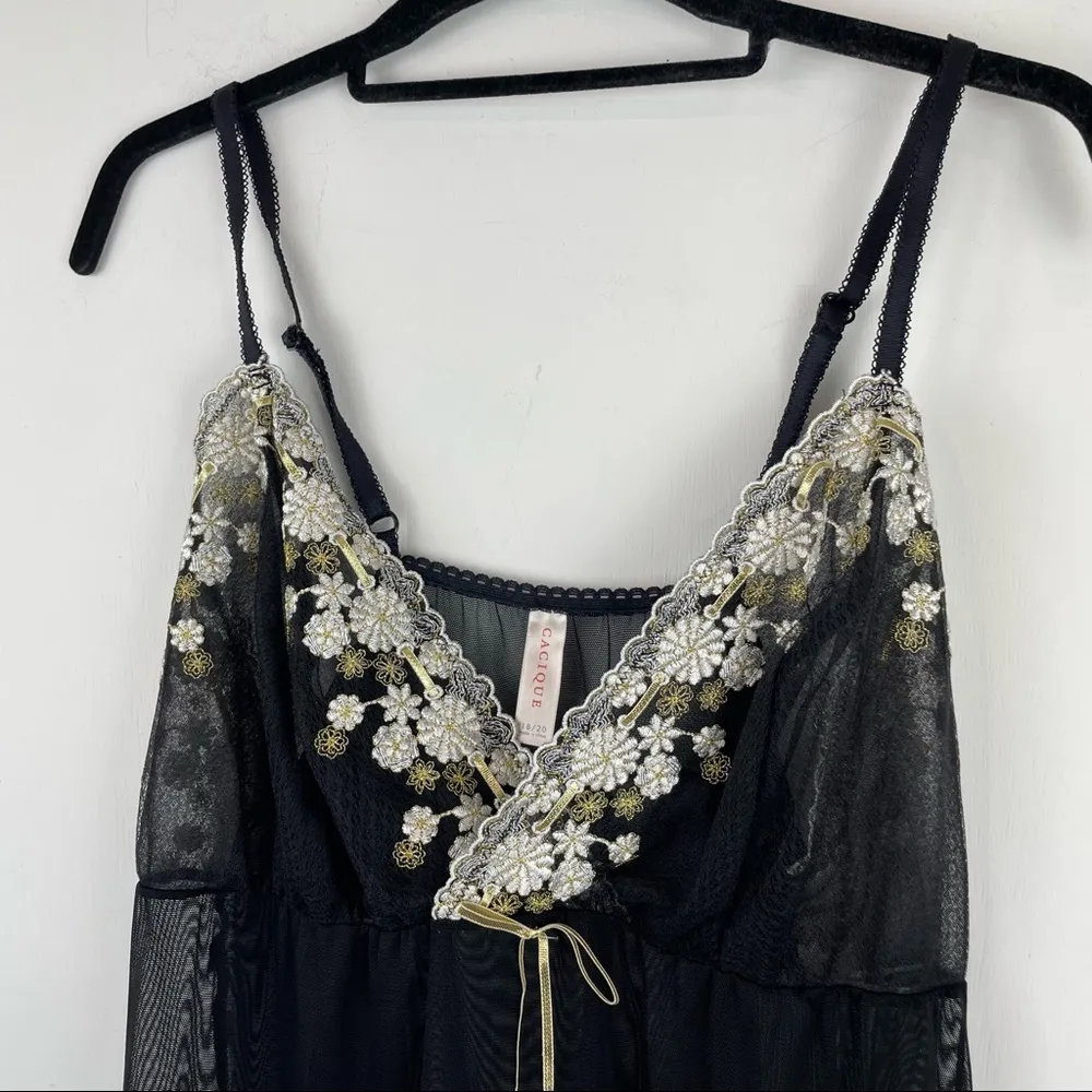 Cacique Lane Bryant Sexy Lingerie Mesh Top White Gold Floral Lace Sz 18/20 - Image 3