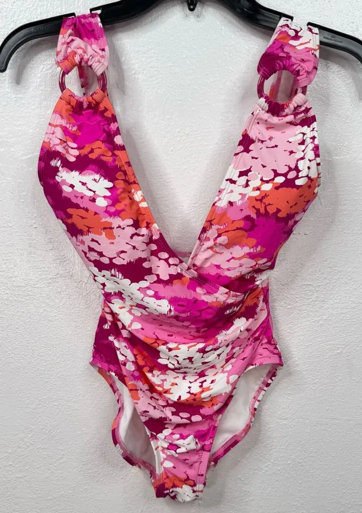 Carmen Marc Valvo One Piece Swimsuit Womens Size 6 Pink Orange Abstract - Image 1