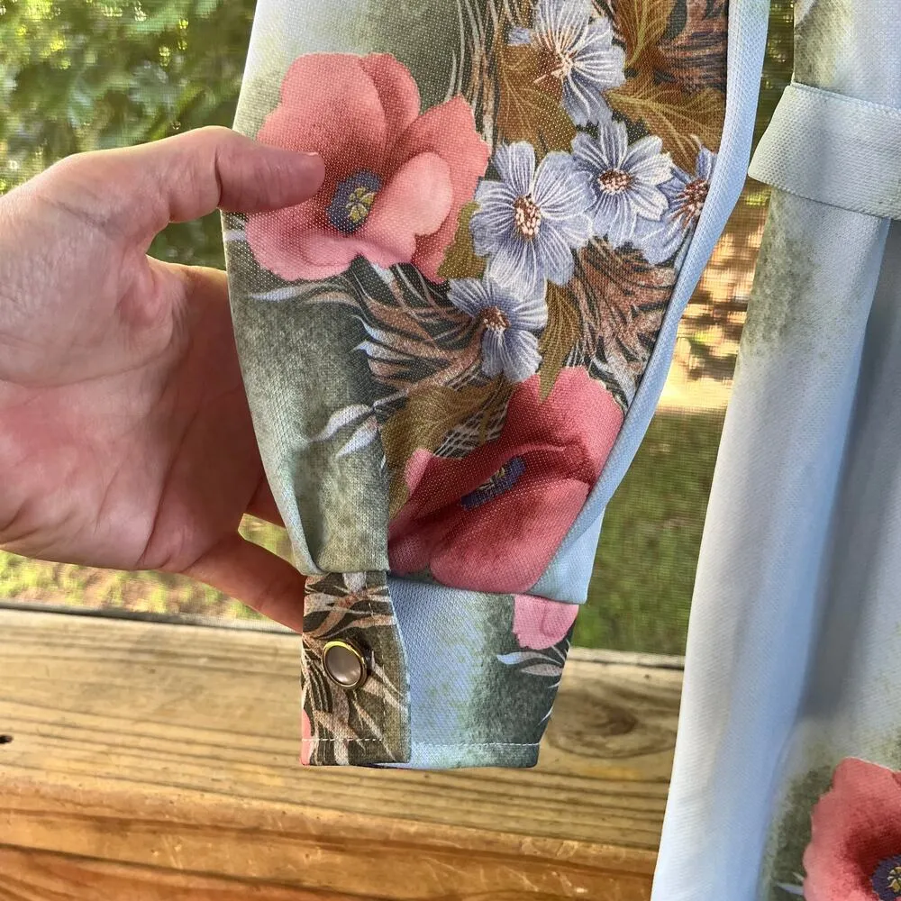 Empress Of Dallas Women's Vintage 70's Era Blue Floral Hostess Dress Size M Size M - Image 6