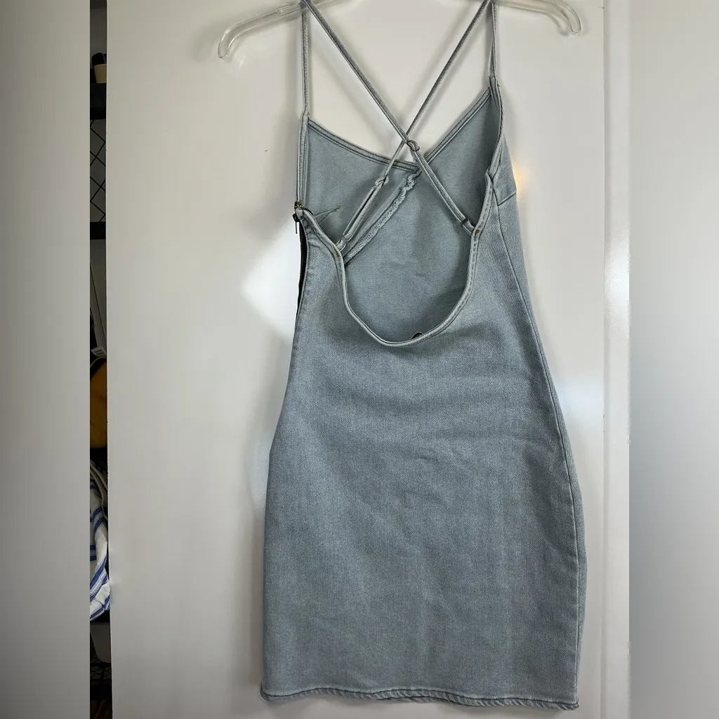 Chic Asymmetrical Denim Dress in Gray - Image 4