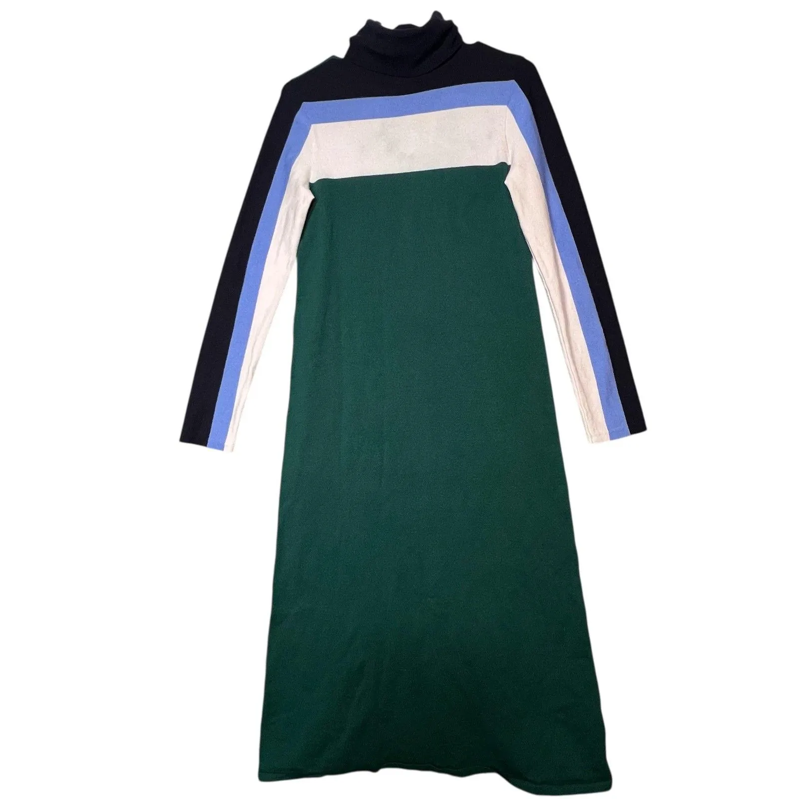 Tory Burch Sweater Dress Womens Sm Green Colorblock Turtleneck Merino Wool Midi - Image 2