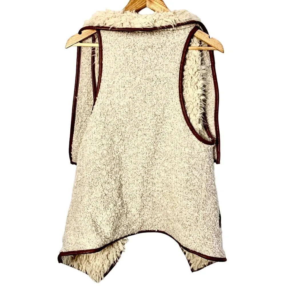 Love Tree Open Draped Vest Shearling Leather Trim Faux Fur Sherpa Lined S Boho - Image 2