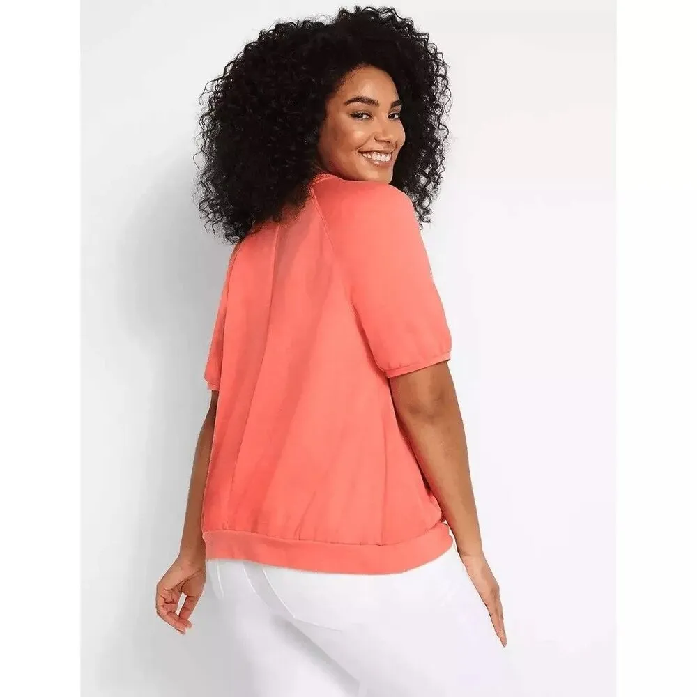 Lane Bryant Womens French Terry T Shirt Top Gathered Hem Coral Pink 26/28 - Image 5