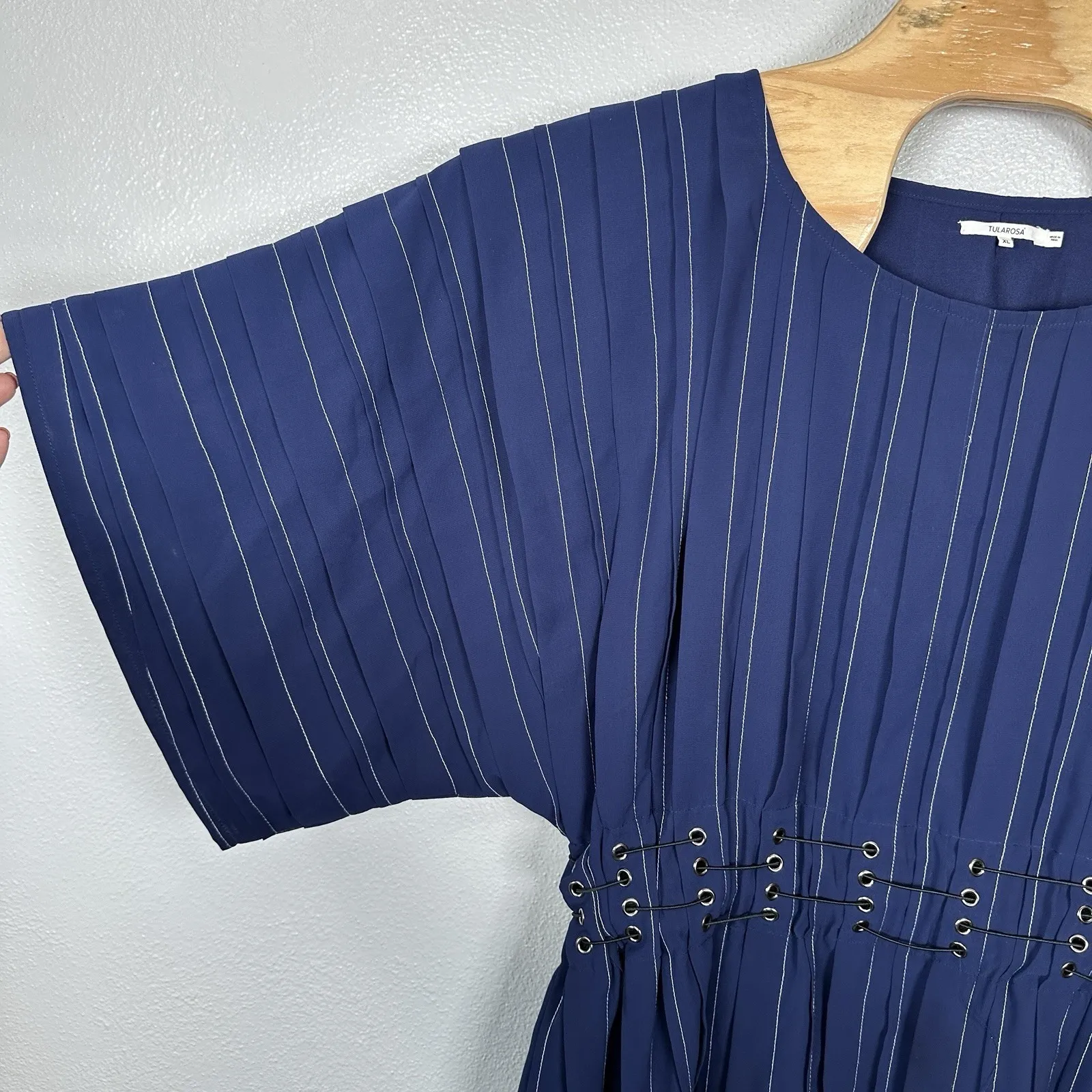 Tularosa Sienna Mini Dress Blue Pinstriped Size XL Slouchy‎ Oversized Punk Rock - Image 3