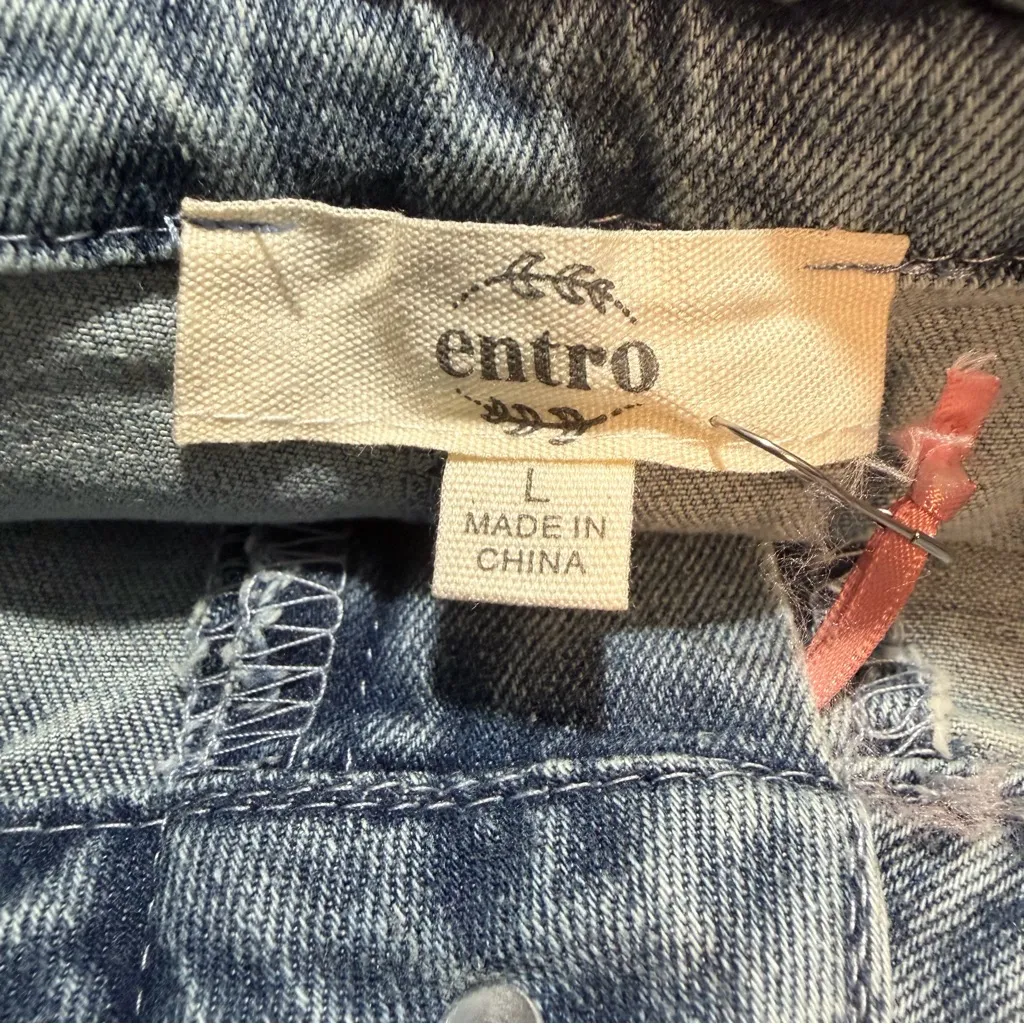 Entro braided rope waist wide leg jeans size L NWT denim pants light blue - Image 6
