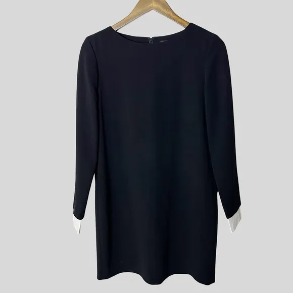 Theory Amszia Sheath Dress Size 2 Long Sleeve White Cuff Crepe Black Workwear‎ - Image 6
