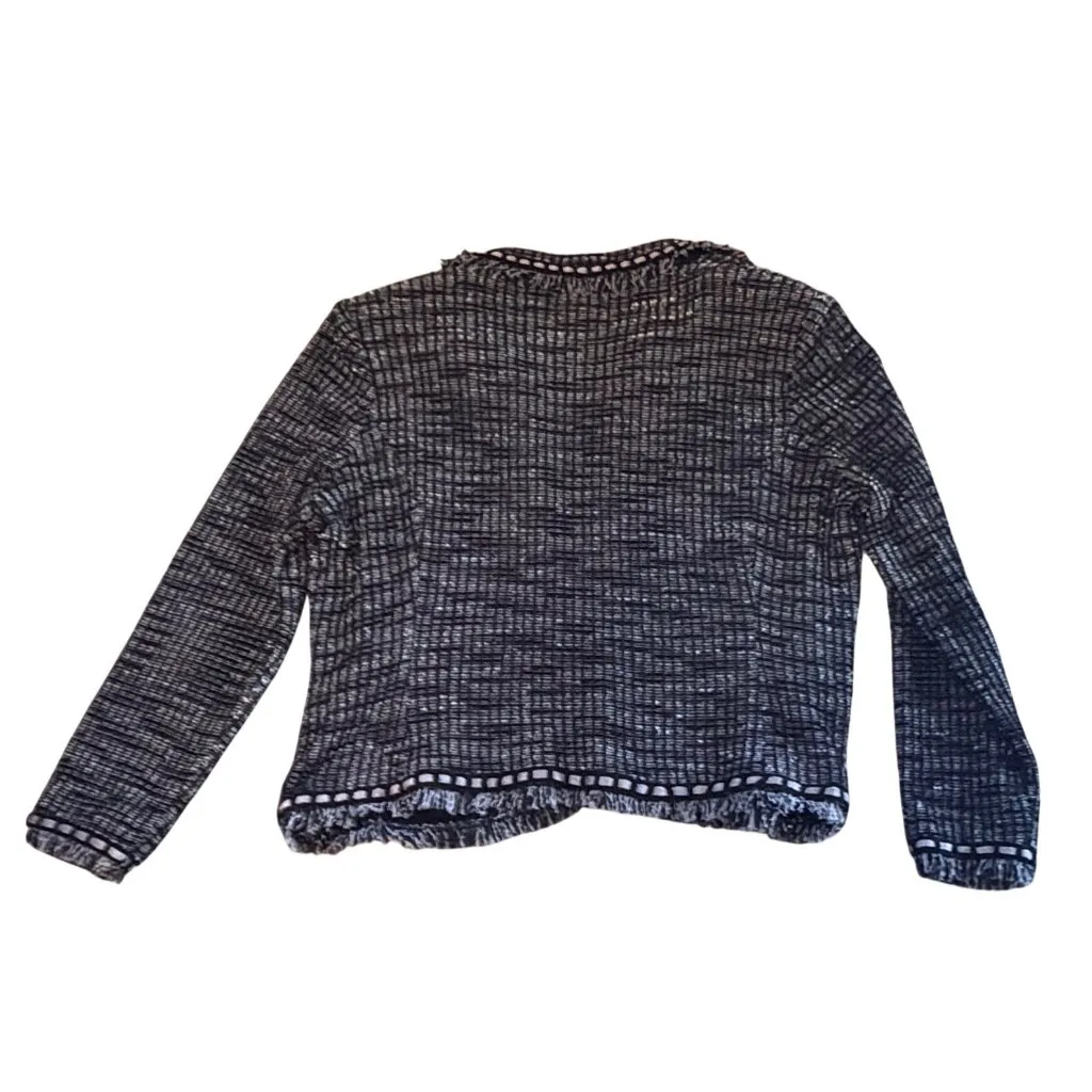 $646 Misook XL Tweed Fringe Skirt Jacket Suit Set Stretch Knit Black Gray Boucle - Image 6