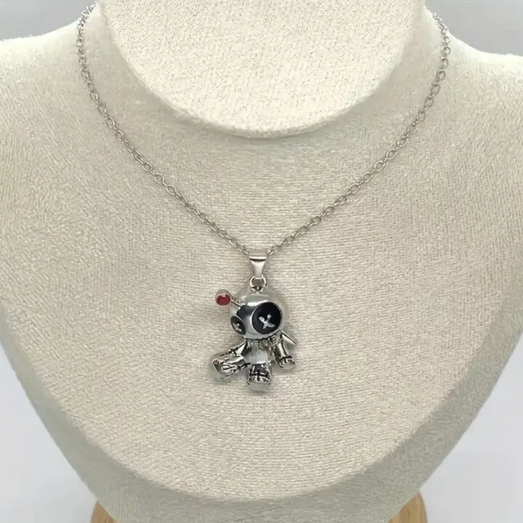 Gothic Style Voodoo Doll Inspired Necklace Whimsigoth Horror Movie Fashion Silver - Image 3