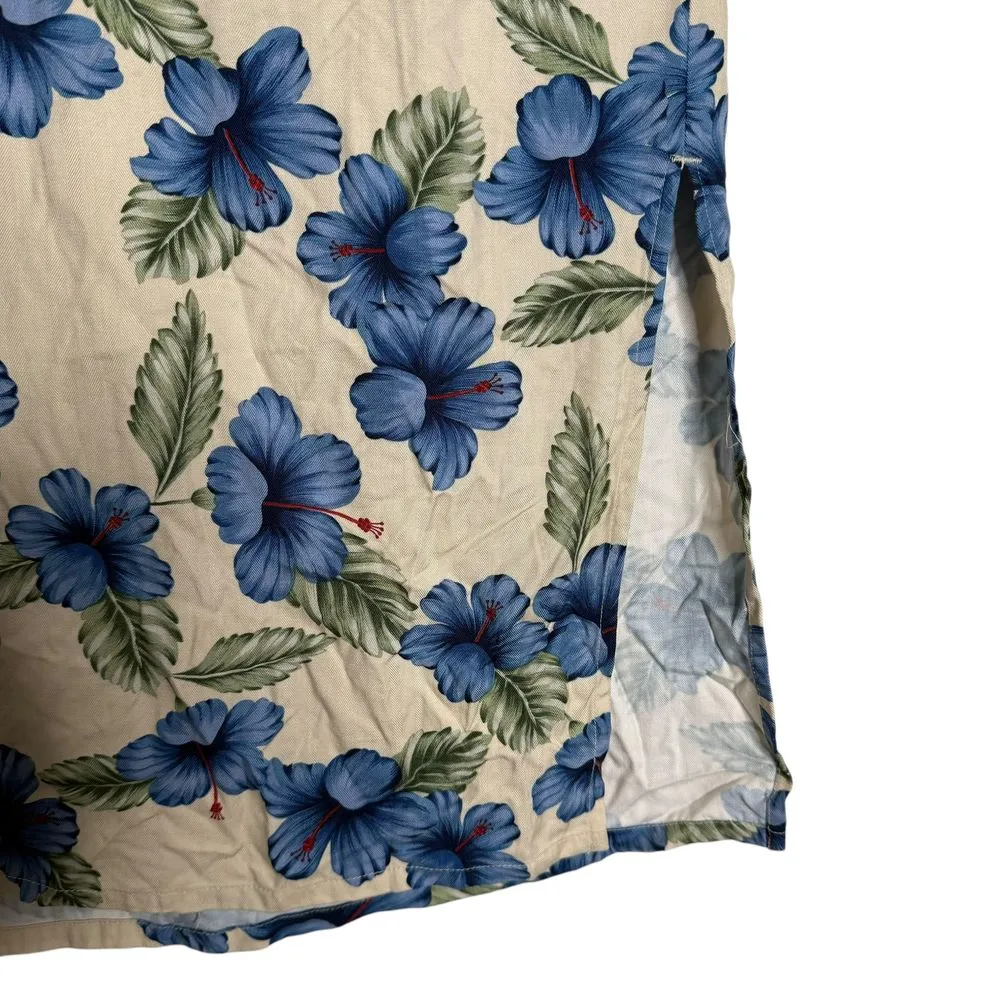 Womens Plus Size 22W 24W‎ Hibiscus Floral Print Midi Skirt Tropical Beach Blue - Image 3