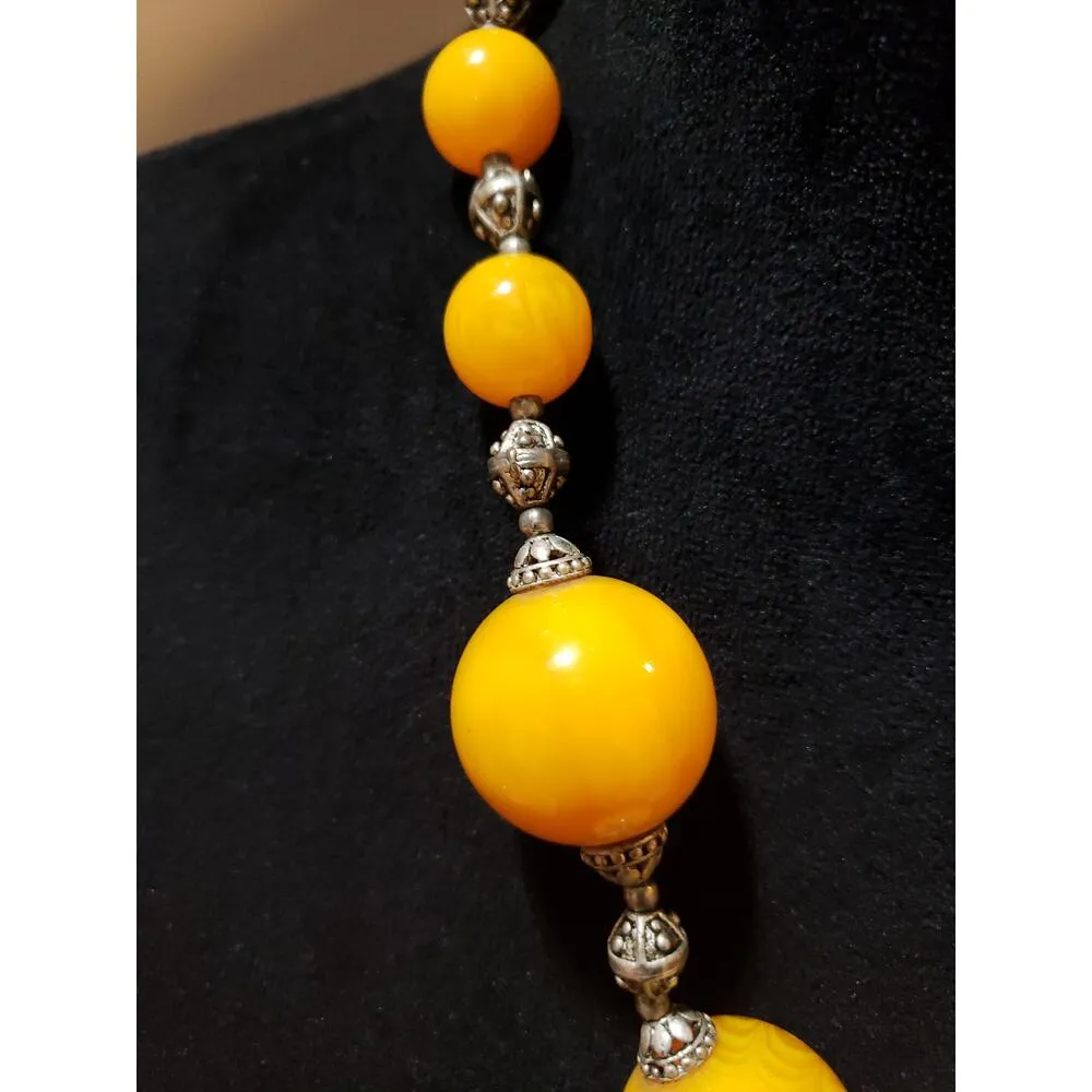 Womens Fashion Gold Tone Yellow Amber Metal Ornate Beads Necklace w/ Lobster - Image 5