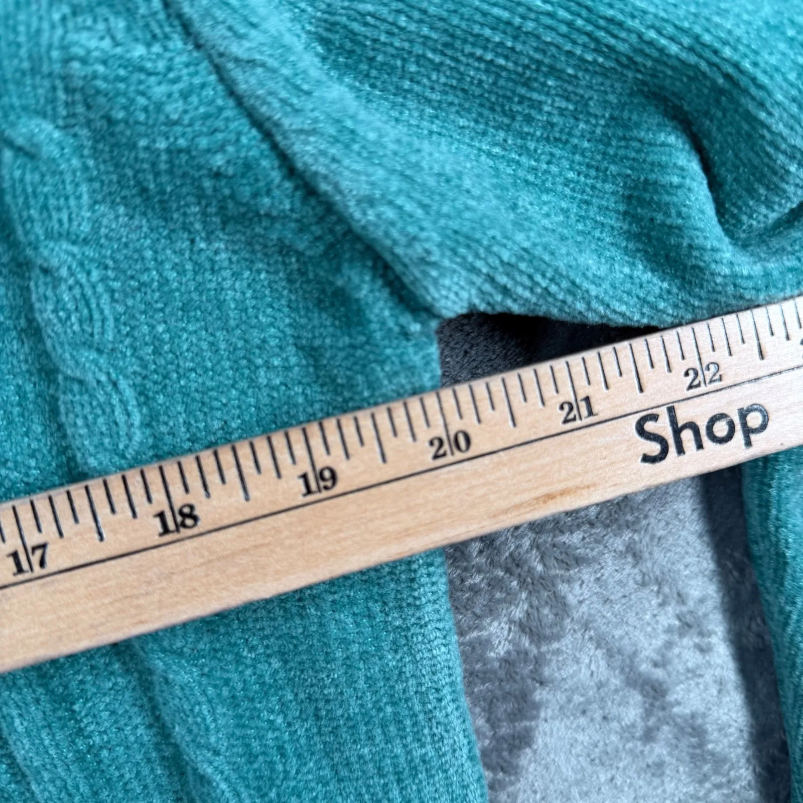 Jenny Cardigan Sweater Teal Cable Knit Beads Floral Granny Cottagecore L Vintage Green Size L - Image 10