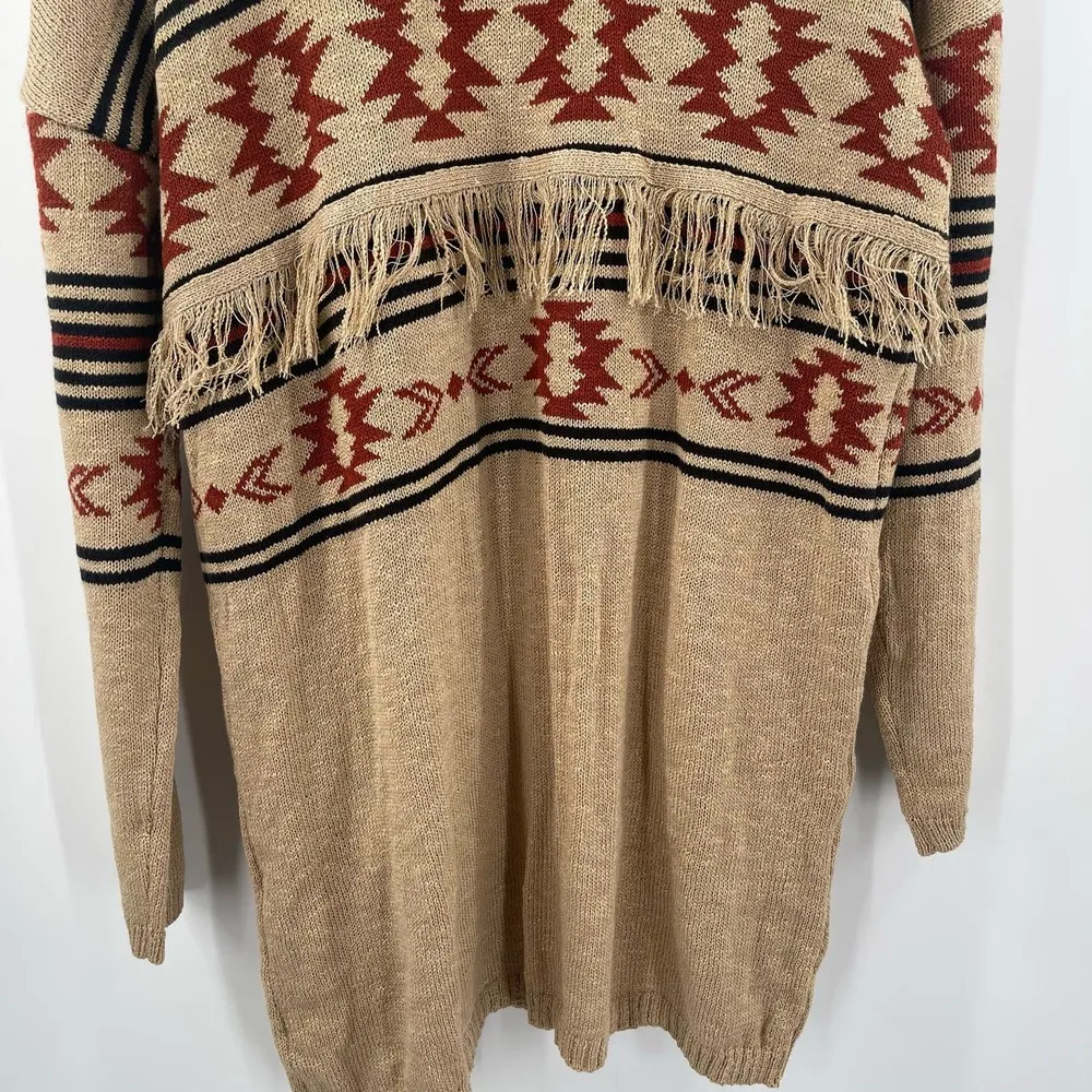 MAURICES Cardigan Sweater Size Large Western Fringe Longline Geo Duster NWT - Image 10