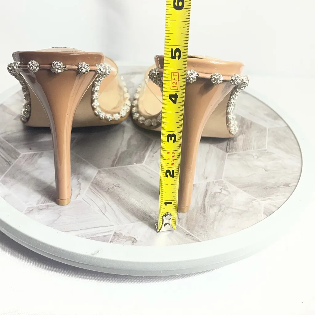 Steve Madden Zaylee Clear Rhinestone Mule Heels Nude Size 8.5M Square Toe - Image 4