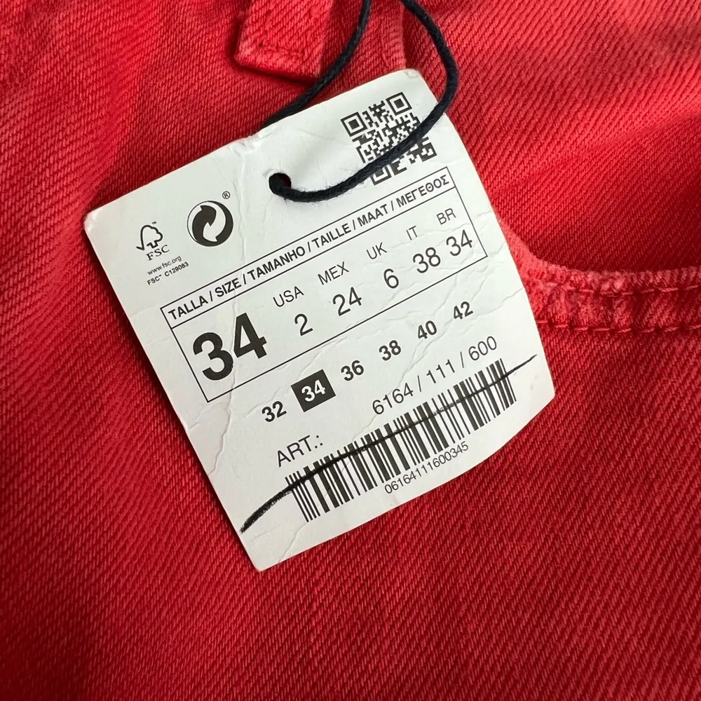 NWT Zara Basic Mom Fit Button Fly Red Distressed Denim Jeans | US 2 - Image 5