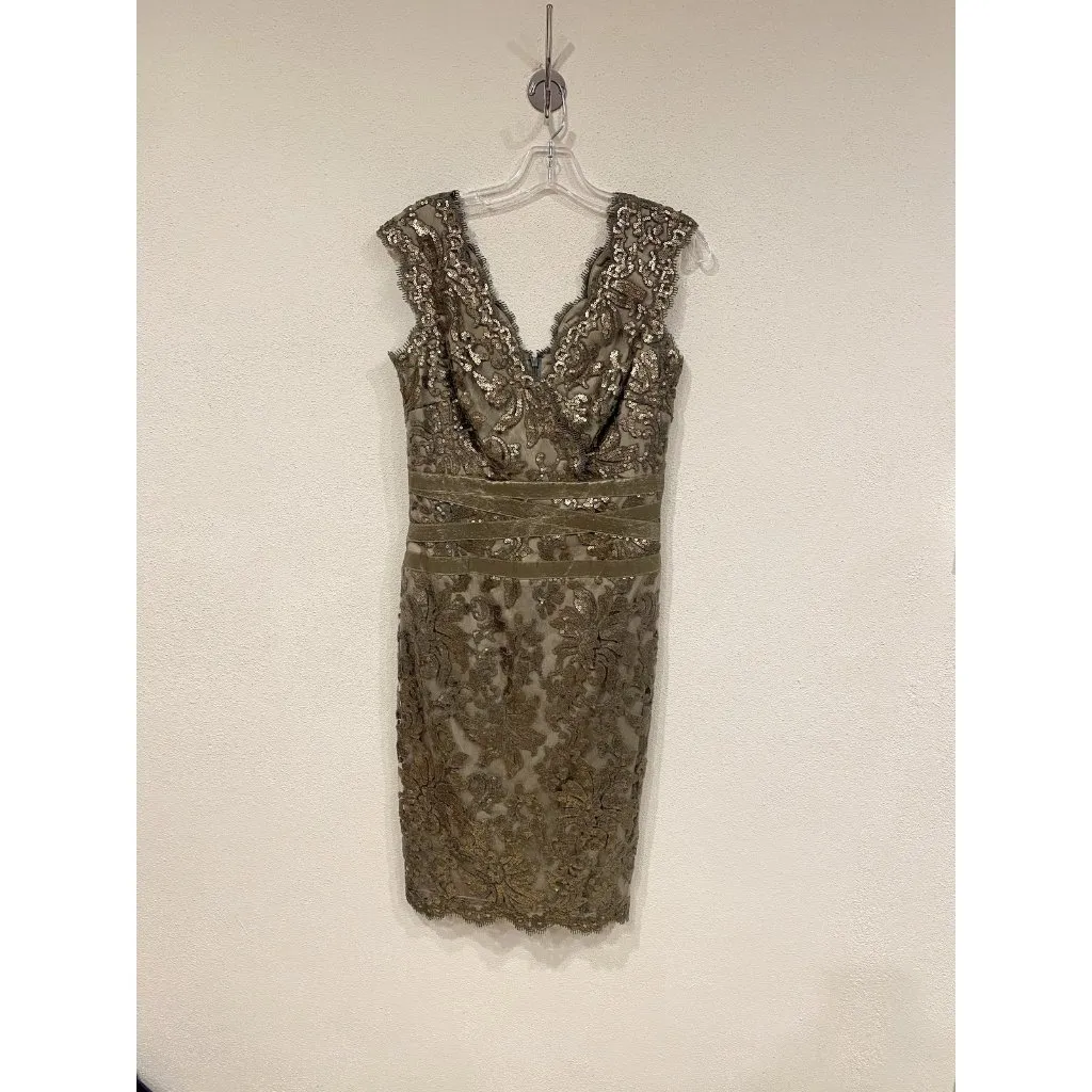 Tadashi Shoji Dress Womens 6 Gold Sequin Lace Sheath Cocktail Party 3T896MXZ - Image 2