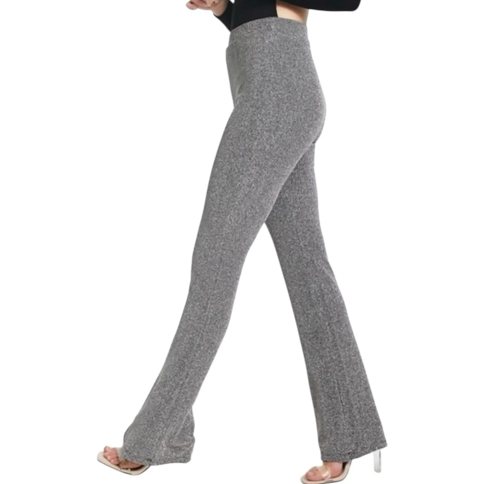 NWT Naked Wardrobe Shimmer Metallic Straight Leg Pull On Pants Gunmetal Medium - Image 3