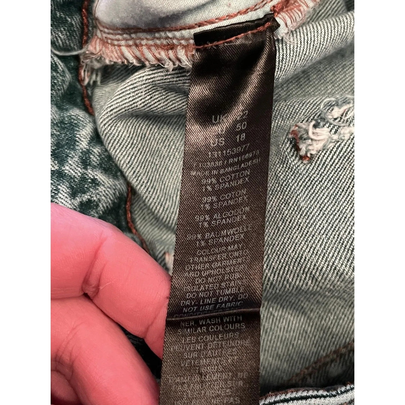 ASOS DESIGN Denim Skirt Womens 18 Blue Midi Front Slit Raw Hem Stretch Pencil - Image 6