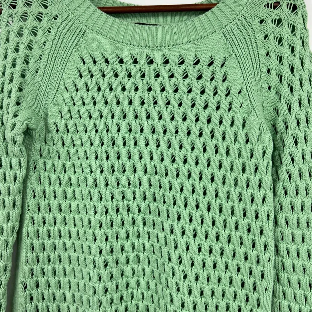 TALBOTS Women's OPEN STITCH knit pullover green long sleeve SWEATER size medium - Image 6