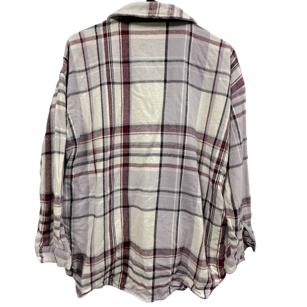 Maurices Heavy Flannel Button Up Shirt Shacket 4 Pocket Purple Plaid Jacket L - Image 10