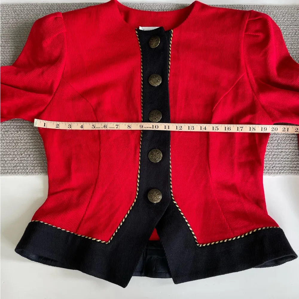 Vintage Red Black Jeffrey & Dara Peplum Cropped Jacket Made in USA Sz 13/14 Size M - Image 12