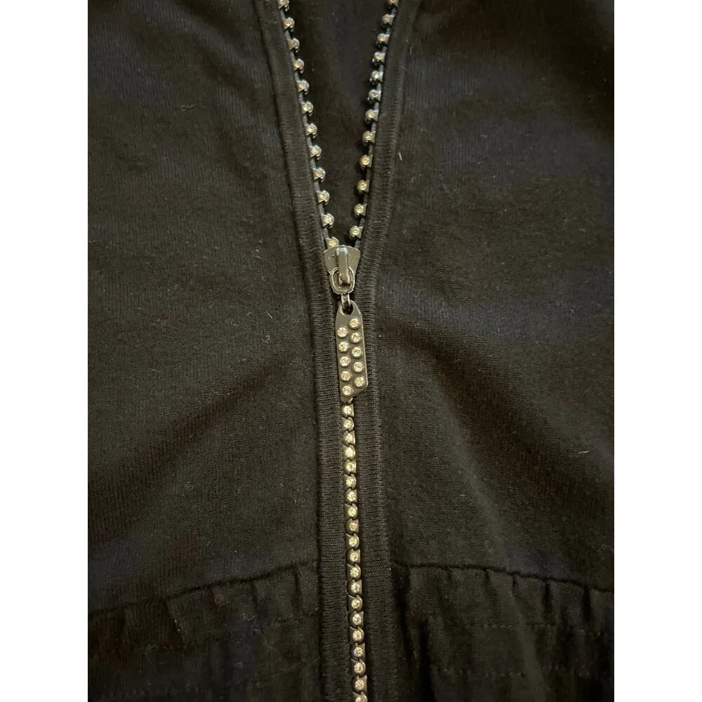 Belldini Black Ribbed Crystal Detail Zip Up Hoodie Medium - Image 5
