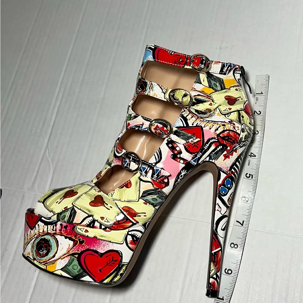 Platforms Colorful Graphic Women's Heels Red Size 8 - Image 7