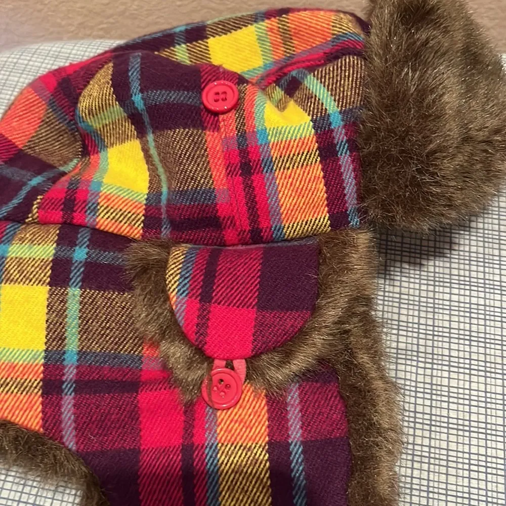 D&Y Plaid Faux Fur Lined Trapper Hat - Image 3