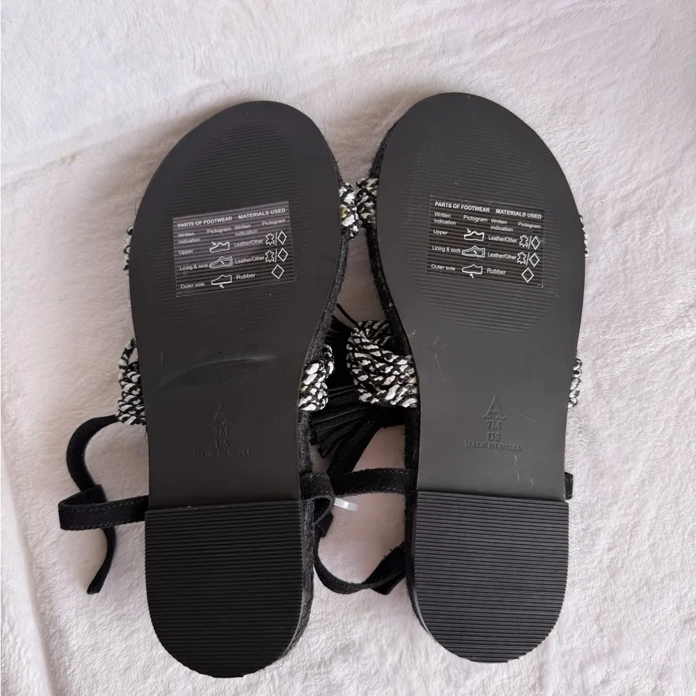 NWT Anthropologie fringed rope sandals size 7M  black and white - Image 12