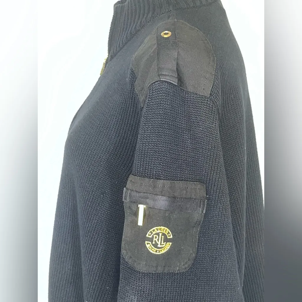 Lauren Ralph Lauren Epaulet Gold Arm Patch Zip Sweater Black Size undefined - Image 3