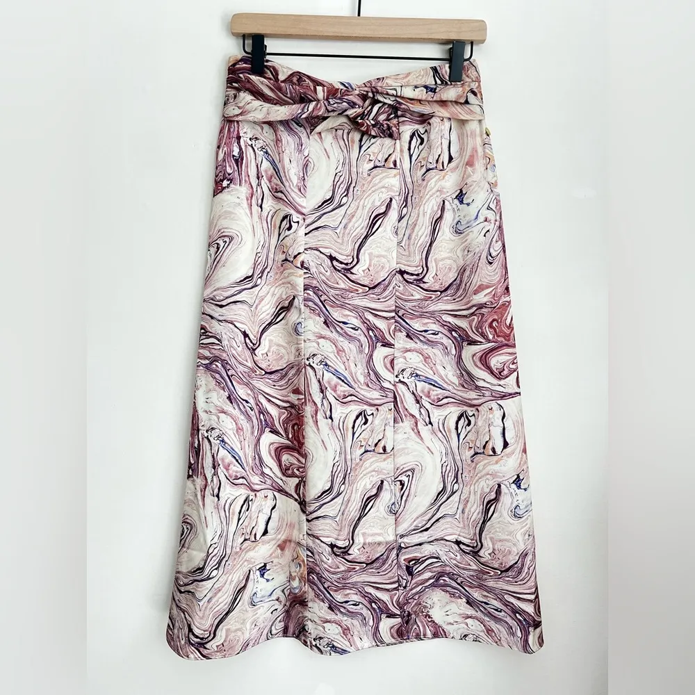 Scotch & soda Anthropologie Maison satin feel marbled midi skirt knot S - Image 2