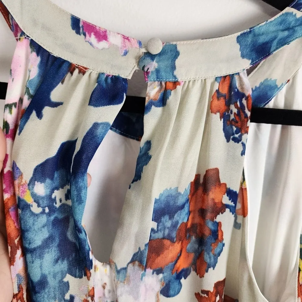 Bar III High Low Dress Asymmetric Floral Watercolor Ruffle Hem Halter Neck Small - Image 12