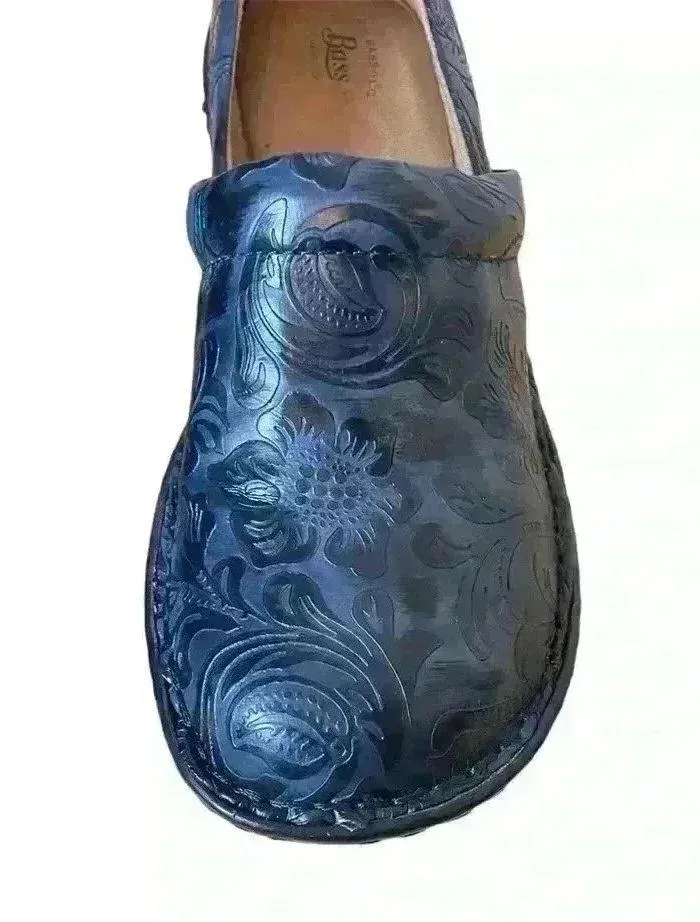 Bass Navy Sheena Clog Mule Shoes Size 7M Damask Print, Nursing, Medical, Comfort Blue - Image 5