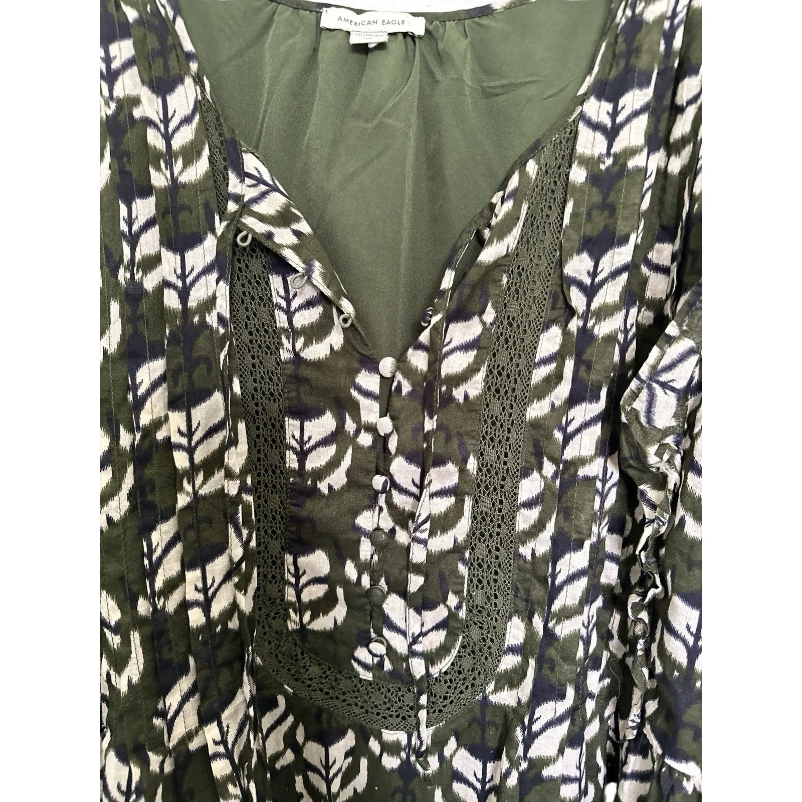 American Eagle Outfitters green and white patterned babydoll dress Size XXL - Image 3