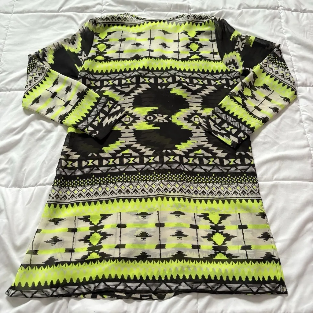 Lucky & Coco Tunic Cover Up Womens Size Large Yellow Beaded Sheer Boho Miami Y2K - Image 10