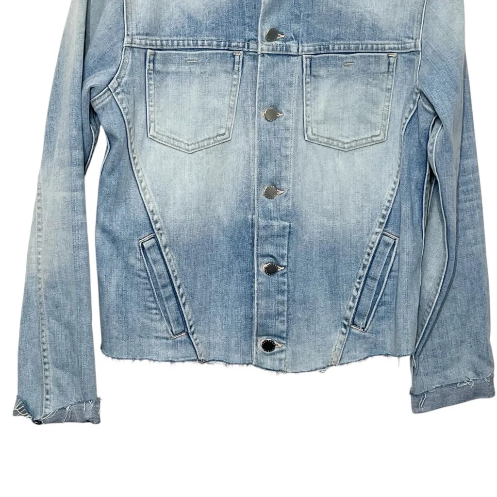 L’AGENCE Janelle Denim Jacket Women’s Large Light Wash Slim Fit Raw Hem - Image 4