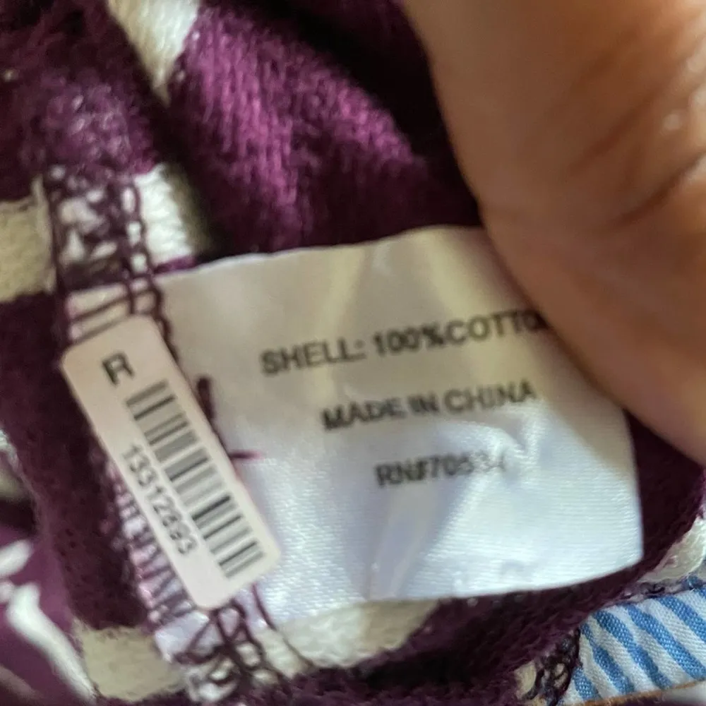 Sweatshirt Drawstring Mock neck front pouch pocket striped size large - Image 55