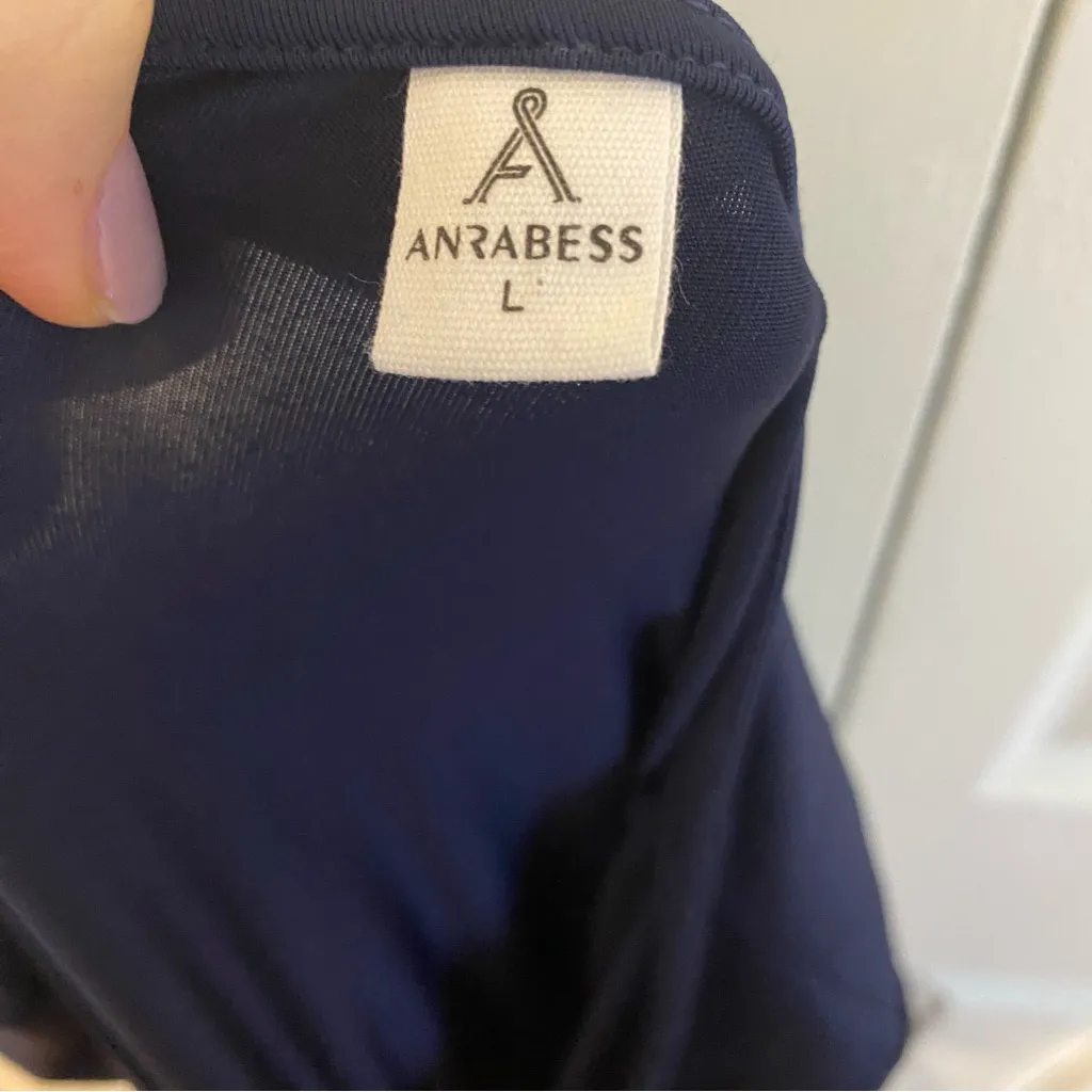 Anrabess Dress Large Navy Blue V Neck Maxi Full Length Gown Classic Event - Image 2