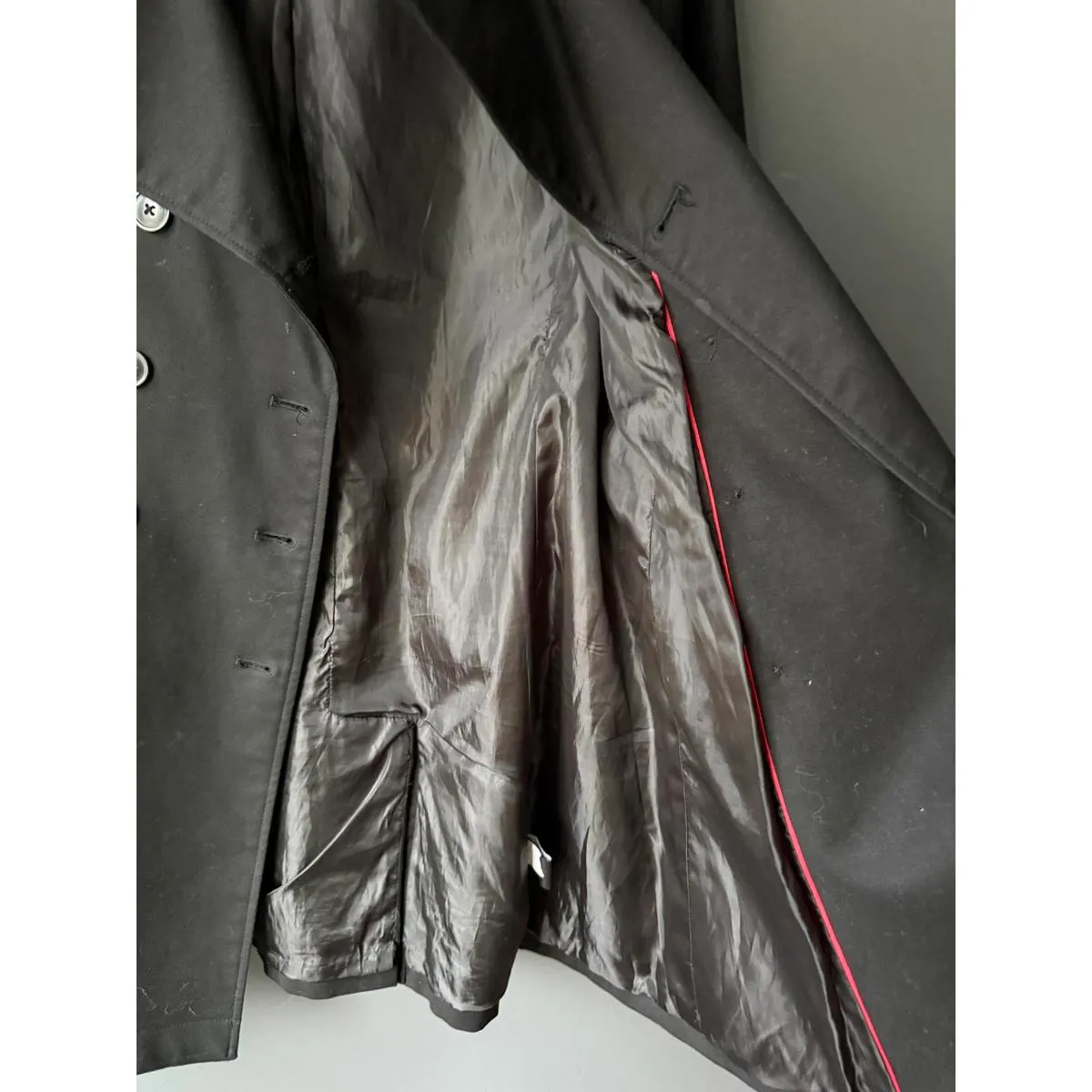 Willi Smith size 10 Black Double-Breasted Trench Coat with Belt - Image 8