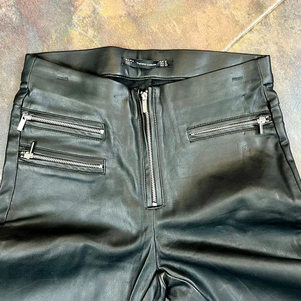 Zara Trafaluc Collection Black Faux Leather Zipper Leggings Small - Image 6