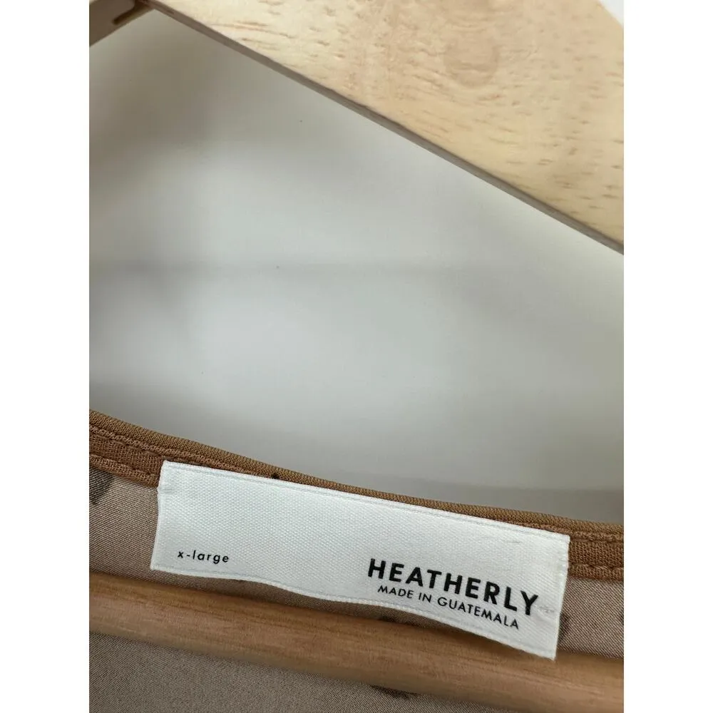 Heatherly Top Women XL Brown Black Polka Dot Cinch Waist Stretch Blouse V Neck - Image 6